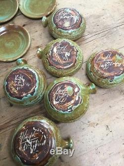 Vintage Knight's Tintagel Cornwall Studio Pottery Set 6 Soup Bowls & Plates