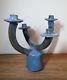 Vintage LYNN BOWERS studio pottery large candle holder OR NW mcm free US ship