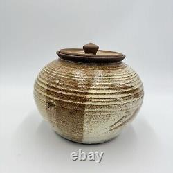 Vintage Lake Superior Art Studio Pottery Jar speckled brown ombre glaze Lidded