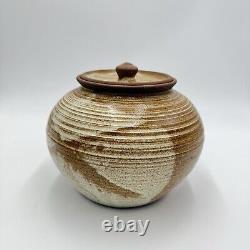 Vintage Lake Superior Art Studio Pottery Jar speckled brown ombre glaze Lidded
