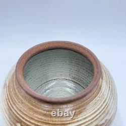 Vintage Lake Superior Art Studio Pottery Jar speckled brown ombre glaze Lidded