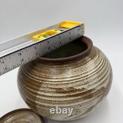 Vintage Lake Superior Art Studio Pottery Jar speckled brown ombre glaze Lidded