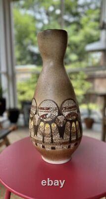Vintage Lapid Israel Studio Pottery Large Abstract Wax Resist Vase #162 Signed