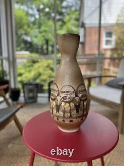 Vintage Lapid Israel Studio Pottery Large Abstract Wax Resist Vase #162 Signed