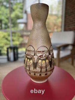 Vintage Lapid Israel Studio Pottery Large Abstract Wax Resist Vase #162 Signed