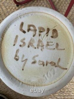 Vintage Lapid Israel Studio Pottery Large Abstract Wax Resist Vase #162 Signed
