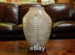 Vintage Large 12 Raku Horse Hair Crackle Glaze Studio Pottery Vase signed