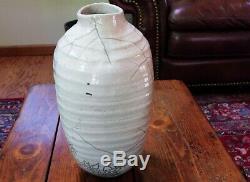 Vintage Large 12 Raku Horse Hair Crackle Glaze Studio Pottery Vase signed