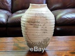 Vintage Large 12 Raku Horse Hair Crackle Glaze Studio Pottery Vase signed