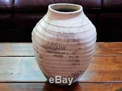 Vintage Large 12 Raku Horse Hair Crackle Glaze Studio Pottery Vase signed