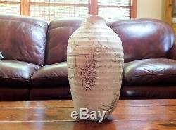 Vintage Large 12 Raku Horse Hair Crackle Glaze Studio Pottery Vase signed