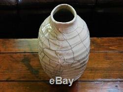 Vintage Large 12 Raku Horse Hair Crackle Glaze Studio Pottery Vase signed