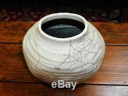 Vintage Large 12 Raku Horse Hair Crackle Glaze Studio Pottery Vase signed