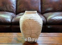 Vintage Large 12 Raku Horse Hair Crackle Glaze Studio Pottery Vase signed