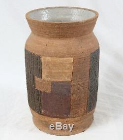 Vintage Large 12 Stoneware Vase Mid Century Modern Geometric Studio Art Pottery