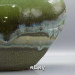 Vintage Large Modernist Green/Blue Crackle Drip Glaze Studio Pottery Vase