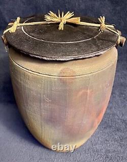 Vintage Large Southwestern Studio Pottery Raku Glazed Lidded Jar Signed 12.25