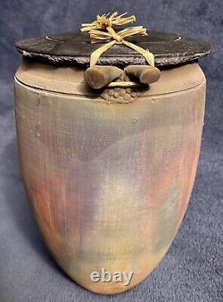 Vintage Large Southwestern Studio Pottery Raku Glazed Lidded Jar Signed 12.25