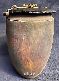 Vintage Large Southwestern Studio Pottery Raku Glazed Lidded Jar Signed 12.25