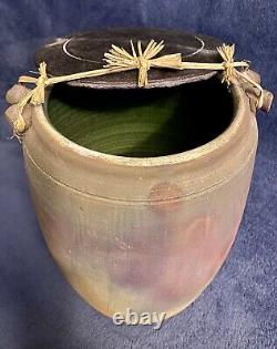 Vintage Large Southwestern Studio Pottery Raku Glazed Lidded Jar Signed 12.25