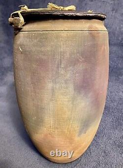Vintage Large Southwestern Studio Pottery Raku Glazed Lidded Jar Signed 12.25