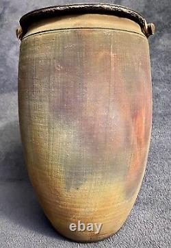 Vintage Large Southwestern Studio Pottery Raku Glazed Lidded Jar Signed 12.25