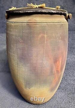Vintage Large Southwestern Studio Pottery Raku Glazed Lidded Jar Signed 12.25