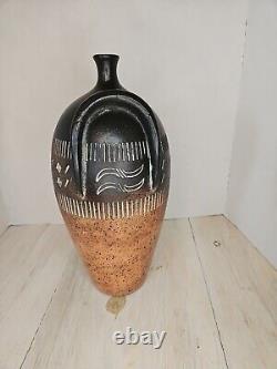 Vintage Large Studio Art Pottery Vase, Faux Handle Ceramic Stoneware Jug Amphora