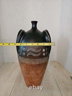 Vintage Large Studio Art Pottery Vase, Faux Handle Ceramic Stoneware Jug Amphora