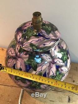 Vintage Large Studio Pottery Table Lamp Green / Purple / Navy 8 W X 13 Tall