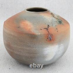 Vintage Larry Aguilar Raku Studio Pottery Vase Canadian Artist Signed 5¼