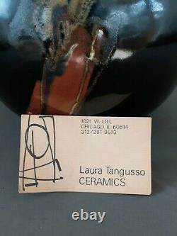 Vintage Laura Tangusso studio pottery stoneware vase 7.5 inches