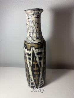 Vintage Livia Gorka Art Pottery Vase Abstract Hand Built Brutalist Hungarian MCM