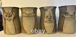 Vintage Lot Of 4 Muggins Studio Ceramic Pottery Face Mugs Nov. 1973