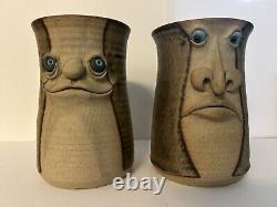 Vintage Lot Of 4 Muggins Studio Ceramic Pottery Face Mugs Nov. 1973