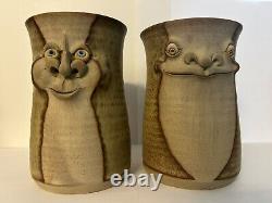 Vintage Lot Of 4 Muggins Studio Ceramic Pottery Face Mugs Nov. 1973