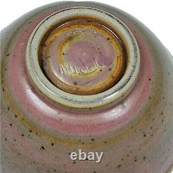 Vintage Louis Mideke Studio Art Pottery Pink Purple Beige Speckled MCM Bowl