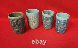Vintage MCM 4 Puerto Rican Studio Pottery Gray Blue Tumblers Signed