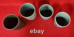 Vintage MCM 4 Puerto Rican Studio Pottery Gray Blue Tumblers Signed