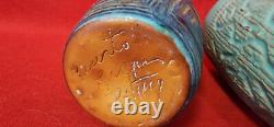 Vintage MCM 4 Puerto Rican Studio Pottery Gray Blue Tumblers Signed