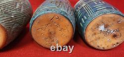 Vintage MCM 4 Puerto Rican Studio Pottery Gray Blue Tumblers Signed