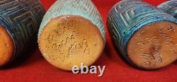 Vintage MCM 4 Puerto Rican Studio Pottery Gray Blue Tumblers Signed