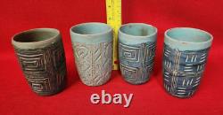 Vintage MCM 4 Puerto Rican Studio Pottery Gray Blue Tumblers Signed