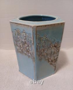 Vintage MCM Ceramic Studio Art Pottery Vase 8.5 Tall Hexagon Signed Spillman