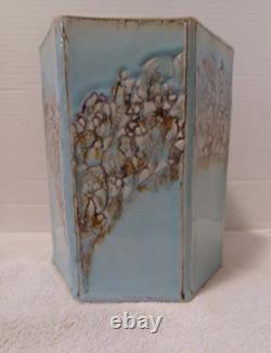 Vintage MCM Ceramic Studio Art Pottery Vase 8.5 Tall Hexagon Signed Spillman
