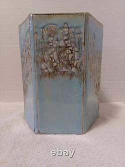 Vintage MCM Ceramic Studio Art Pottery Vase 8.5 Tall Hexagon Signed Spillman