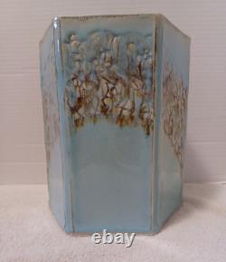 Vintage MCM Ceramic Studio Art Pottery Vase 8.5 Tall Hexagon Signed Spillman