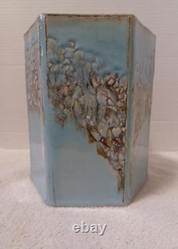 Vintage MCM Ceramic Studio Art Pottery Vase 8.5 Tall Hexagon Signed Spillman