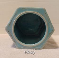 Vintage MCM Ceramic Studio Art Pottery Vase 8.5 Tall Hexagon Signed Spillman