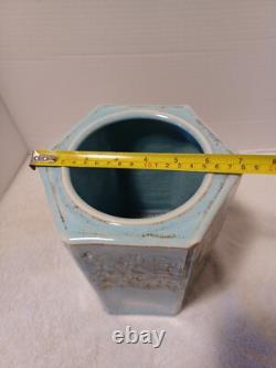 Vintage MCM Ceramic Studio Art Pottery Vase 8.5 Tall Hexagon Signed Spillman